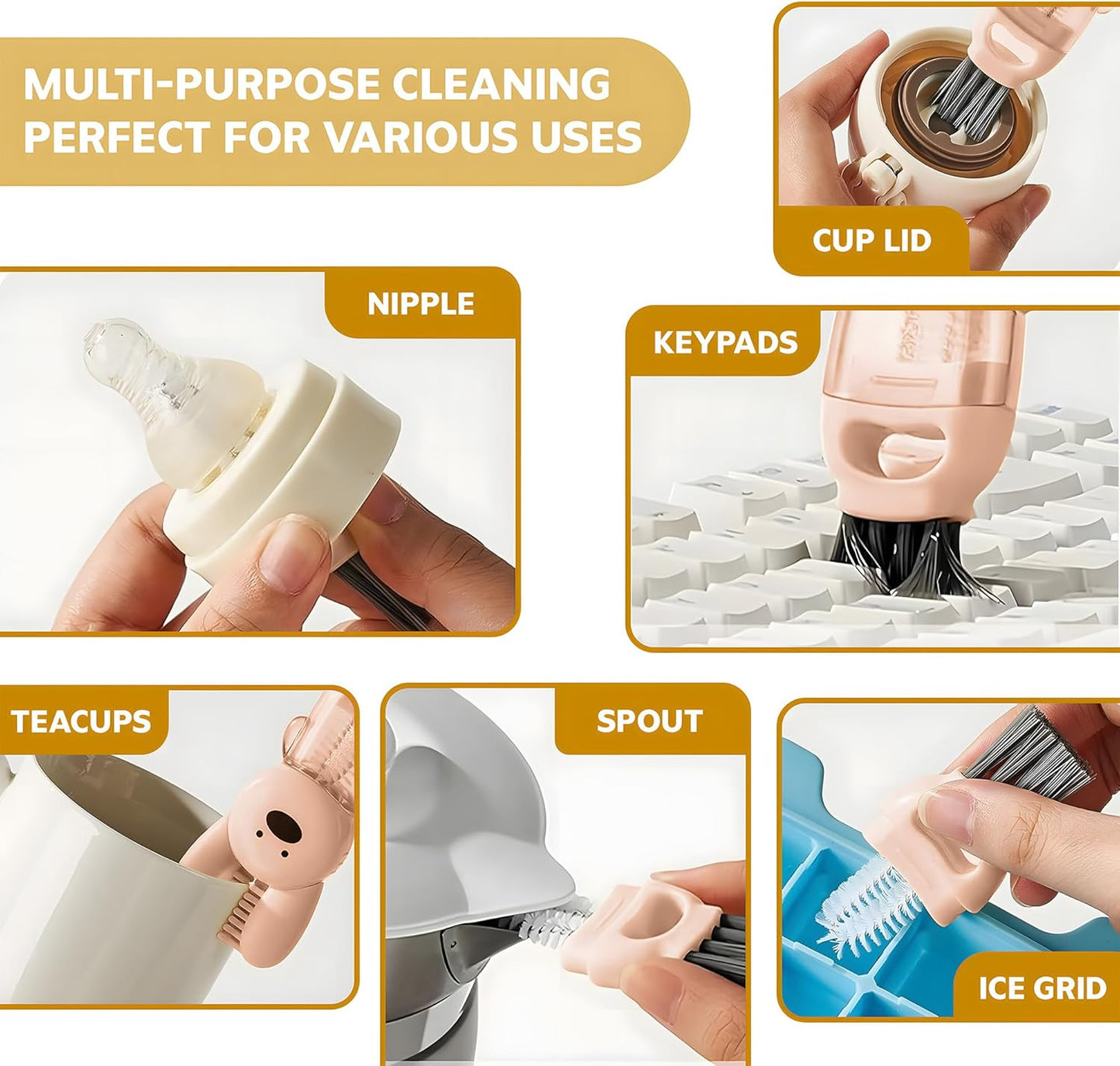 Cup Lid Cleaning Brush, 3 in 1 Cup Cleaner Brush New Multifunctional Lid Cleaner Lid Brush Cleaning Tool Multipurpose Bottle Gap Cleaner Brush Blue
