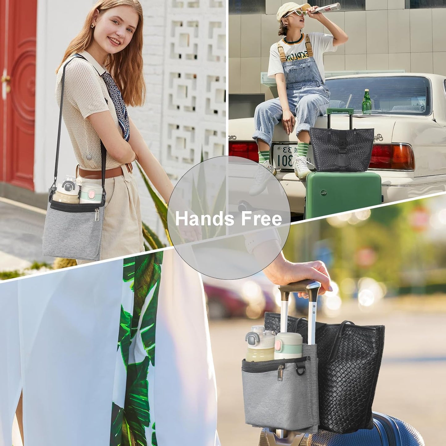 Luggage Travel Cup Holder with Luggage Straps Free Hand Drink Caddy Beverage Holder Travel Accessories Gift for Flight Attendants Businessmen Travelers Fits Roll on Suitcase Handles Black