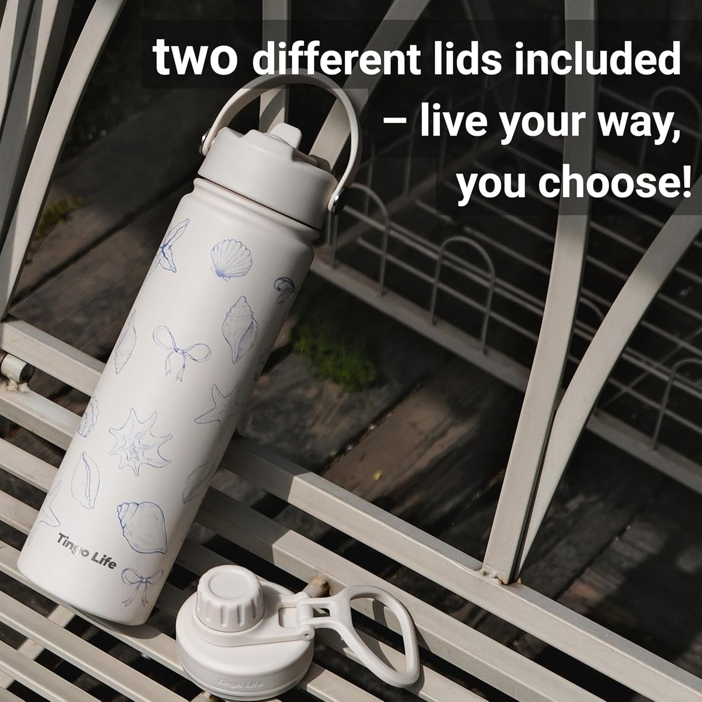 25oz Insulated Stainless Steel Aesthetic Cute Water Bottle - 2 Lids Included (Straw + Sport Handle), Leakproof BPA-Free, Dreamy Cream Cute Floral Design, Perfect Gym/Yoga/Office Companion