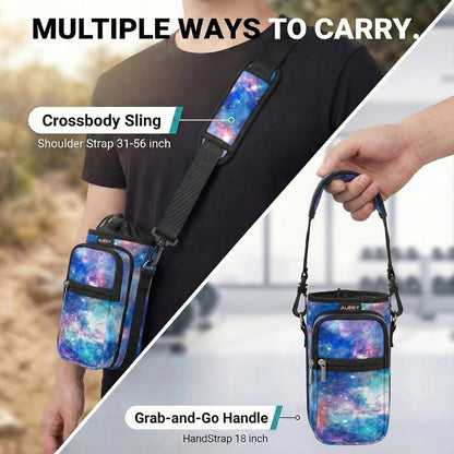 AUPET Water Bottle Sling Bag Sleeve Holder Carrier 25/32/40/64 oz,Insulated Crossbody Water Bottle Case Cover with Strap and Pockets for Men/Women Walking Hiking