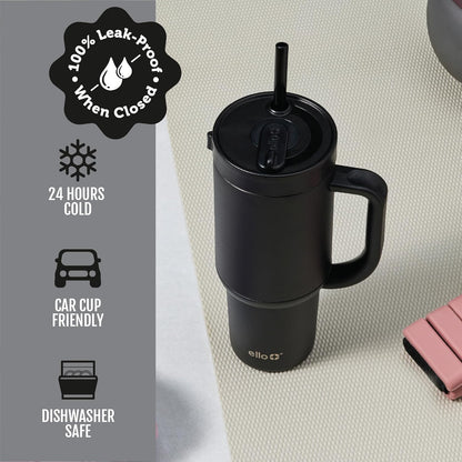 Ello Oasis 40 oz Tumbler with Handle & Retracting Straw | Reusable Insulated Stainless Steel Cup 100% Leakproof, Gifts for Teens Women Men | Keeps cold for 24 Hours, Cup Holder Friendly, Daisies