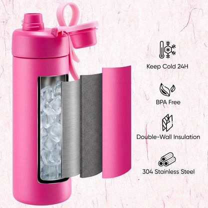 Fijinhom 18 oz Insulated Water Bottle with Handle, 304 Stainless Steel Double Wall Vacuum, Keep 24H Cold, Leak Proof, BPA-Free,with Lid & Non-Slip Bottom for Outdoor, Sports, Work, Travel (Black)