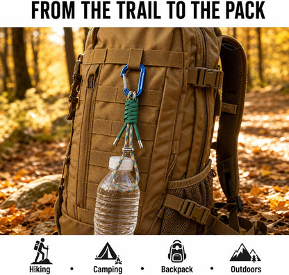 2 Pack Water Bottle Holder with Paracord Carabiner Clip, Adjustable Cinch Lanyard for Backpack Hiking Camping