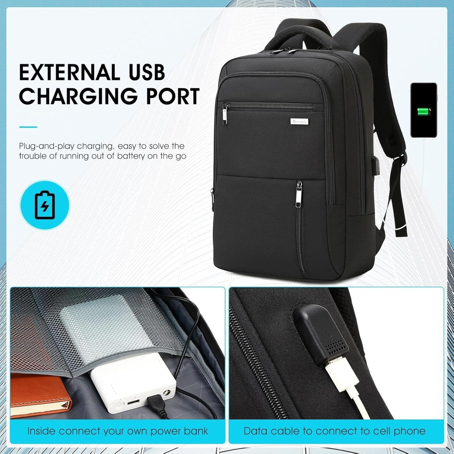 DUSLANG 17 Inch Laptop Backpack for Travel Water Resistant College Backpack for Men/Women Laptop Bag with USB Charging Port,Black - Colors A