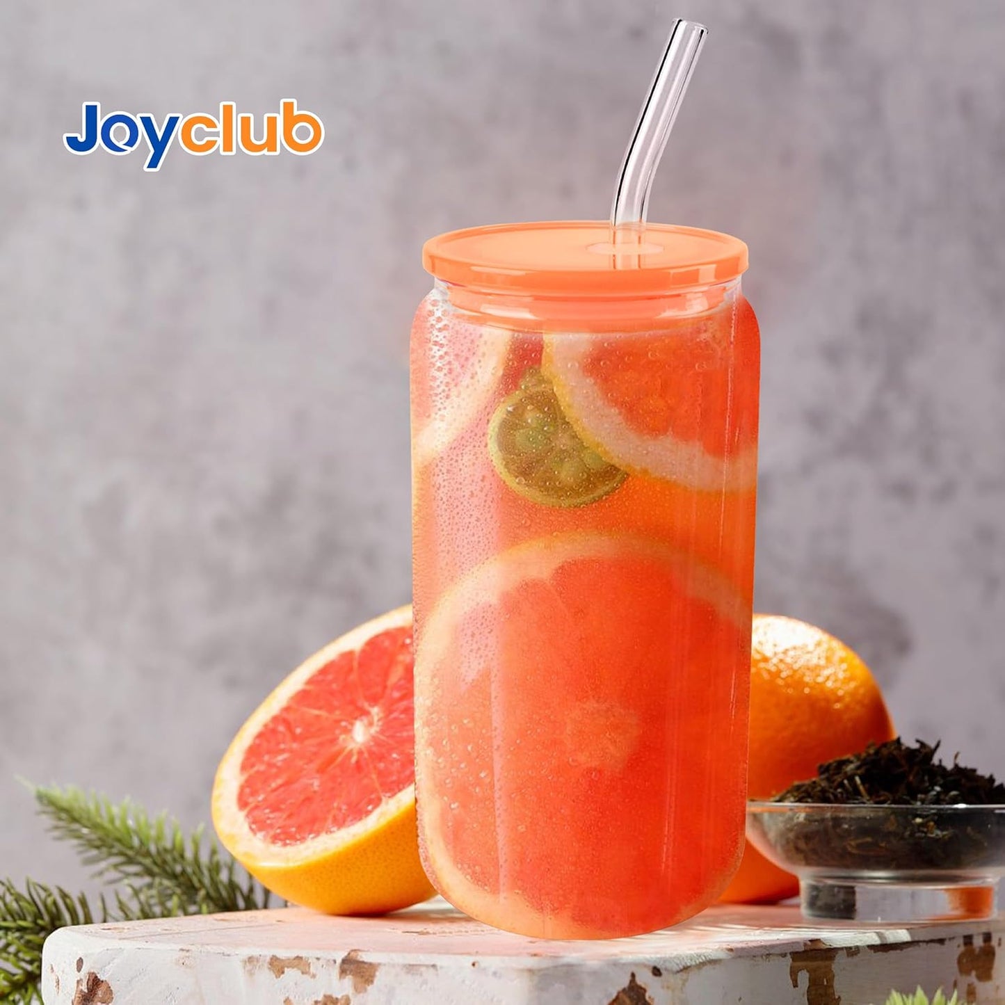 Joyclub 8pcs 16 oz Glass Cups with Acrylic Lids and Straws Can Shaped Iced Coffee Glasses Cute Tumbler Set Drinking Jars for Smoothie Soda Boba Beer Party Housewarming Gifts