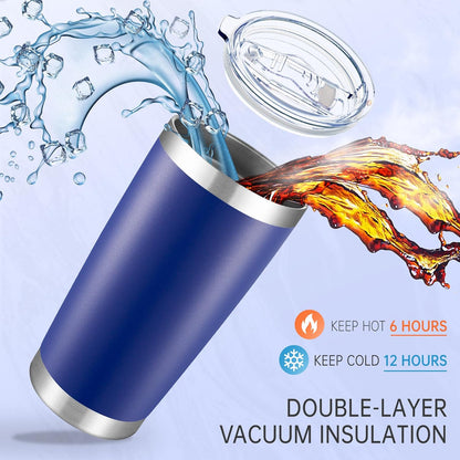 20 oz Tumblers Bulk Stainless Steel Tumbler with Lid Double Wall Vacuum Insulated Coffee Mug 20oz Powder Coated Cup for Hot and Cold Drinks, Stainless, 6 pack