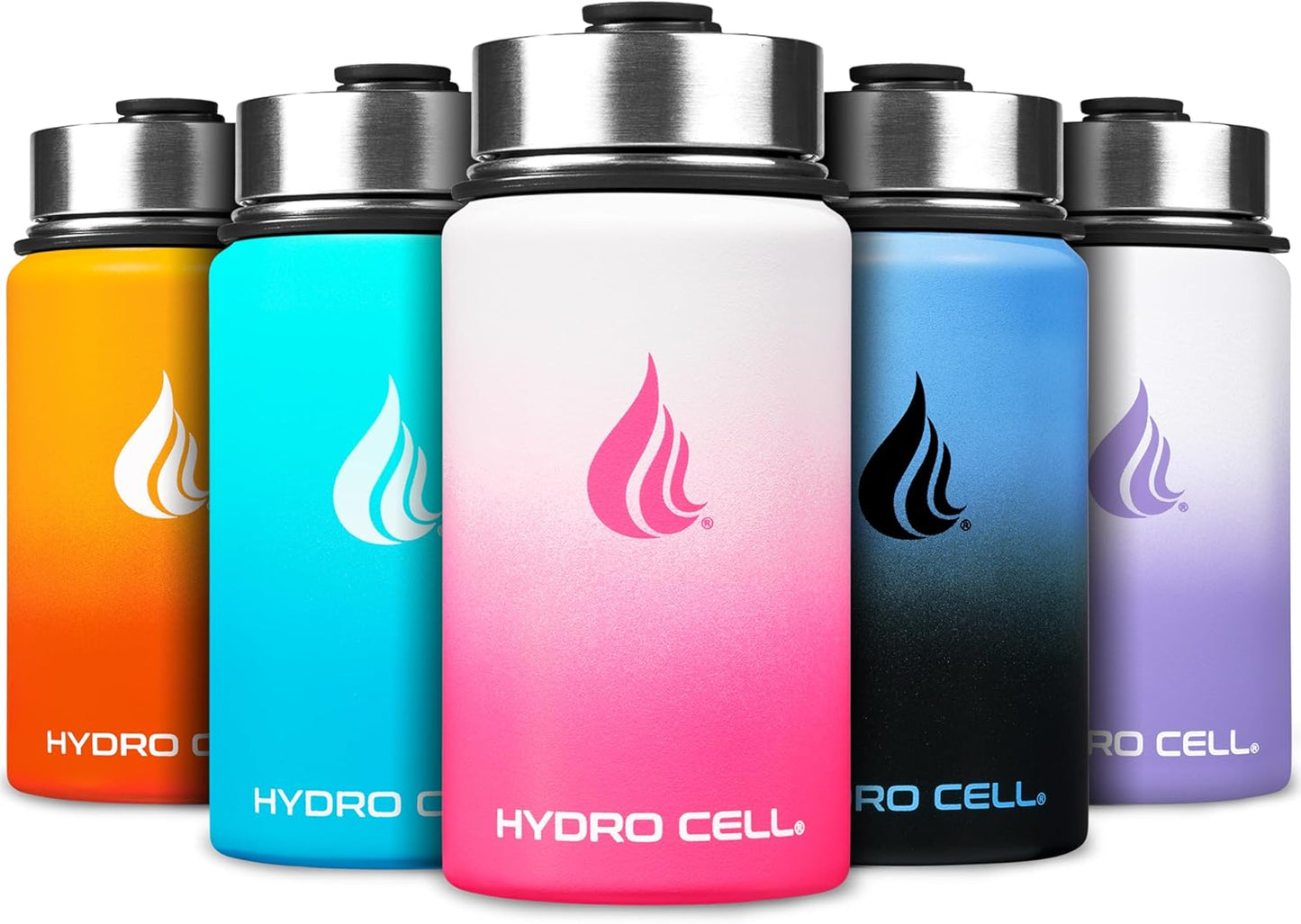 HYDRO CELL Stainless Steel Insulated Water Bottle with Straw - For Cold & Hot Drinks - Metal Vacuum Flask with Screw Cap and Modern Leakproof Sport Thermos for Adults (Neon 18oz)
