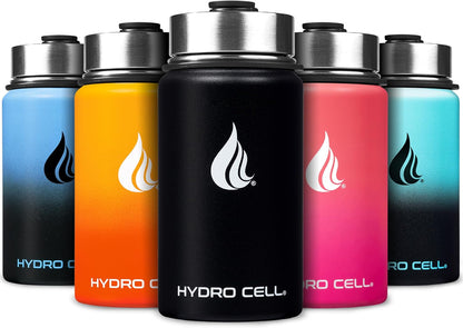 HYDRO CELL Stainless Steel Insulated Water Bottle with Straw - For Cold & Hot Drinks - Metal Vacuum Flask with Screw Cap and Modern Leakproof Sport Thermos for Adults (Neon 18oz)