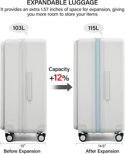 Hanke 20 Inch Expandable Carry On Luggage with Cup Holder 22x14x9 Airline Approved, Top Opening Hard Shell Suitcases with Wheels, Carry-On Travel Suitcase Trunk Luggage with Lock, Smoke White