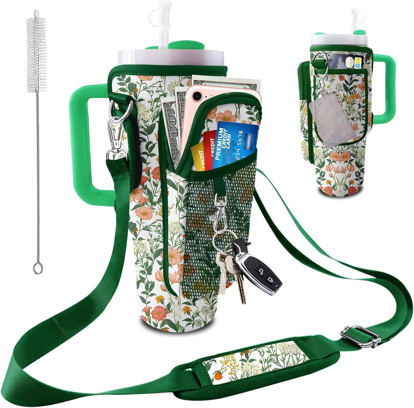 Stanley Carrier Bag for Stanley 40oz/30ozTumbler with Phone with 2 Adjustable Strap,3 Pockets Bottle Stanley Cup Carrier Bag & Case,Accessories for Hiking Travelling