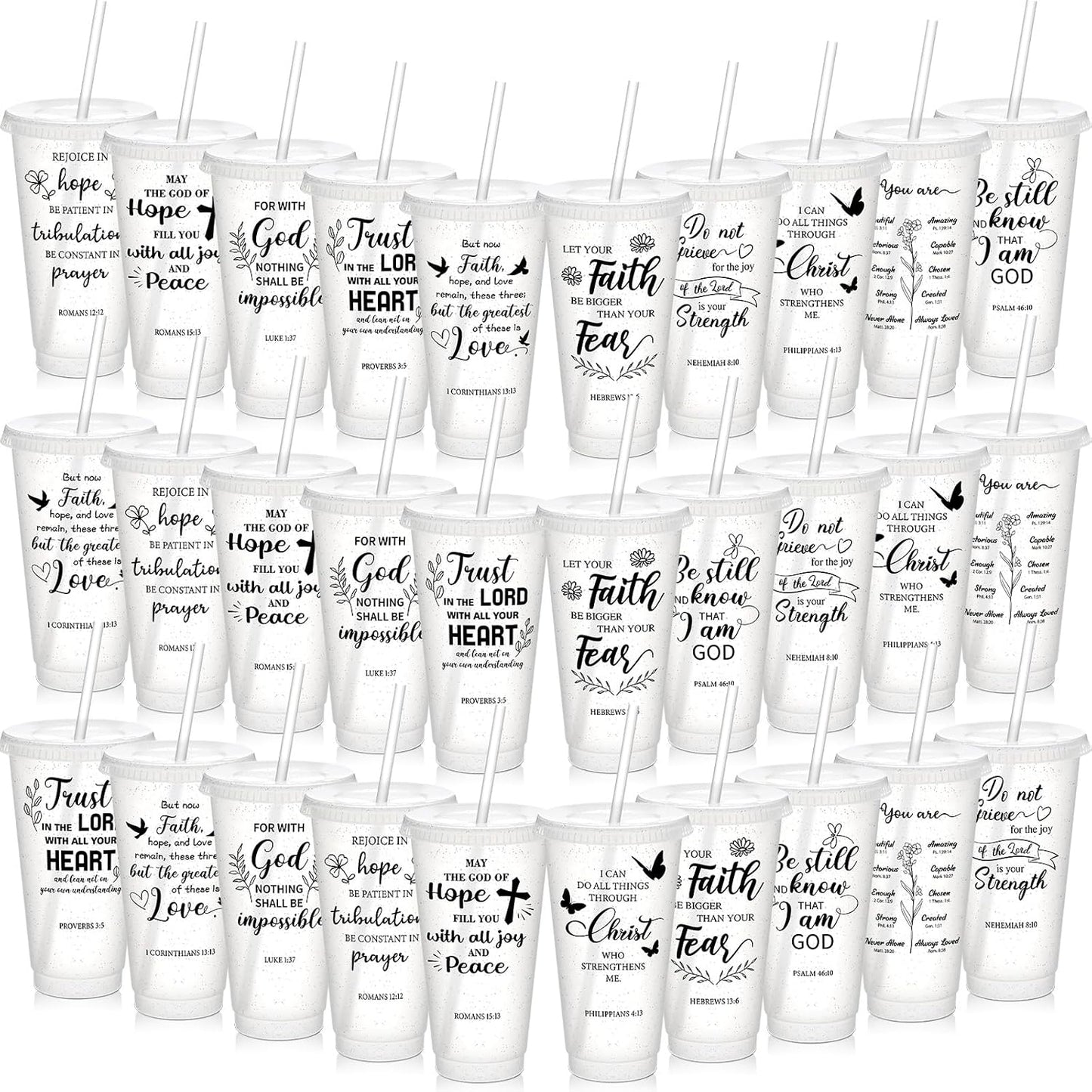 Uiifan 30 Pcs Christian Gifts Cups Bulk for Women, 24oz Bible Verse Christian Tumblers with Lids and Straw, Religious Church Gifts for Mother's Day (Fresh Color,Bible)