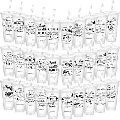 Uiifan 30 Pcs Christian Gifts Cups Bulk for Women, 24oz Bible Verse Christian Tumblers with Lids and Straw, Religious Church Gifts for Mother's Day (Fresh Color,Bible)