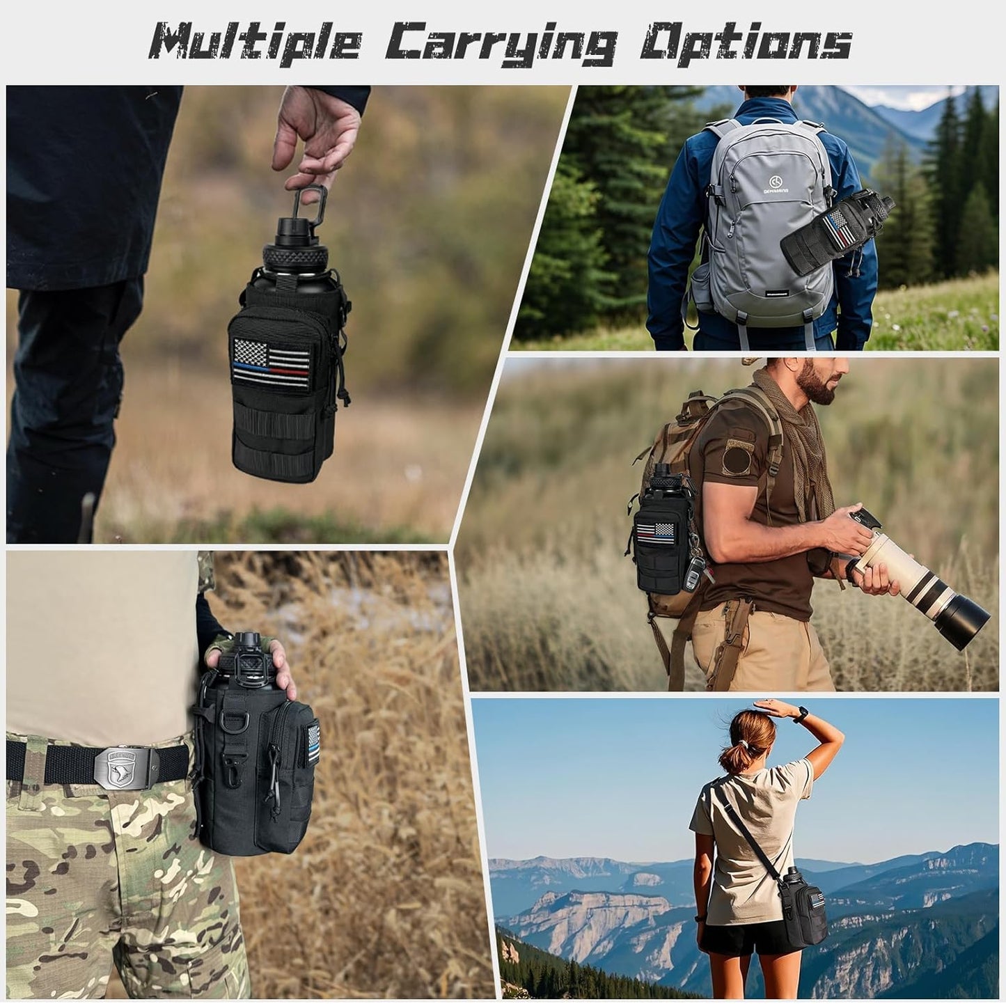 32 oz Insulated Water Bottle with Sleeve - Tactical Stainless Steel Gym Water Bottles for Men, Sports Water Bottle for Hiking Camping Outdoor with Camo Pouch