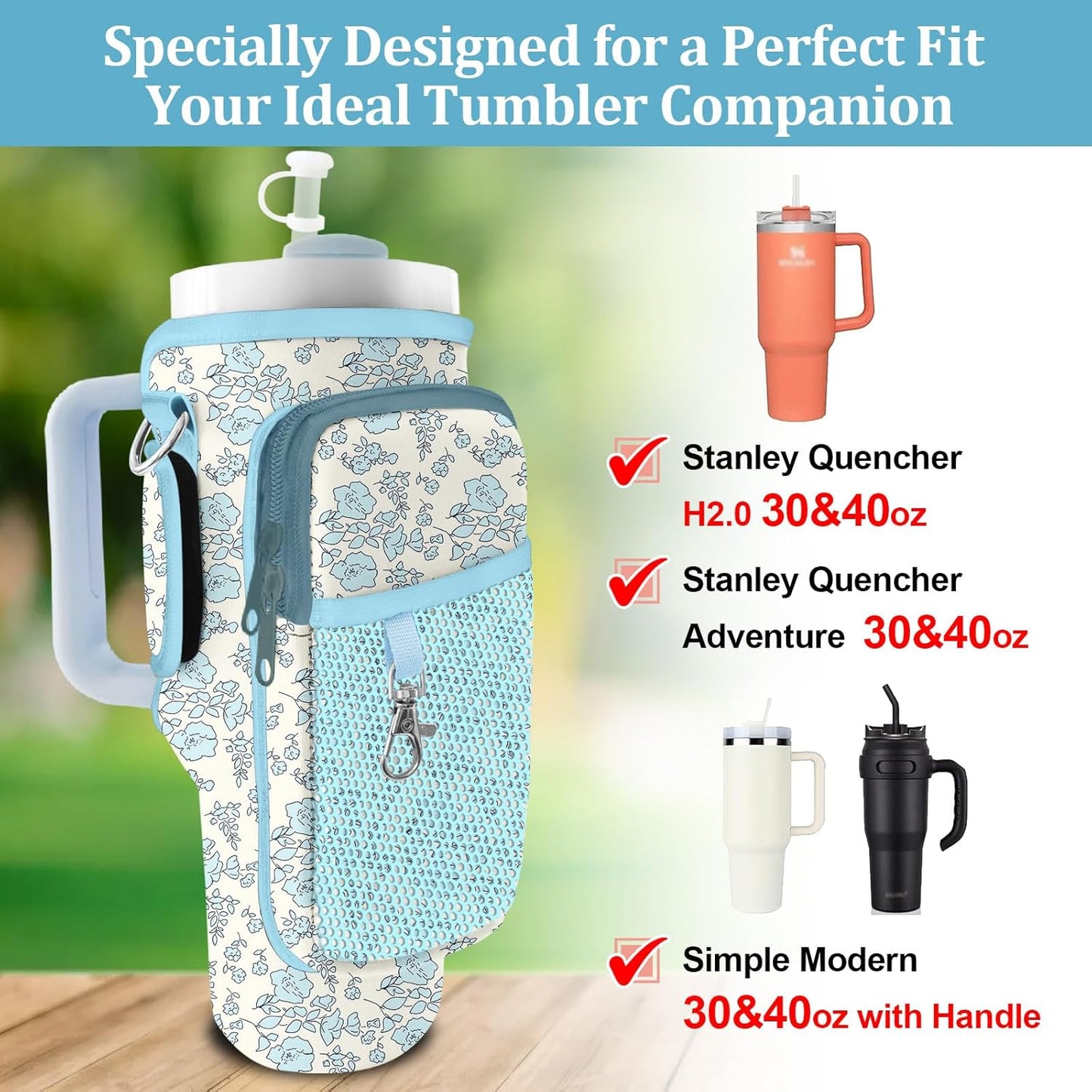 Stanley Carrier Bag for Stanley 40oz/30ozTumbler with Phone with 2 Adjustable Strap,3 Pockets Bottle Stanley Cup Carrier Bag & Case,Accessories for Hiking Travelling