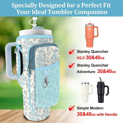 Stanley Carrier Bag for Stanley 40oz/30ozTumbler with Phone with 2 Adjustable Strap,3 Pockets Bottle Stanley Cup Carrier Bag & Case,Accessories for Hiking Travelling