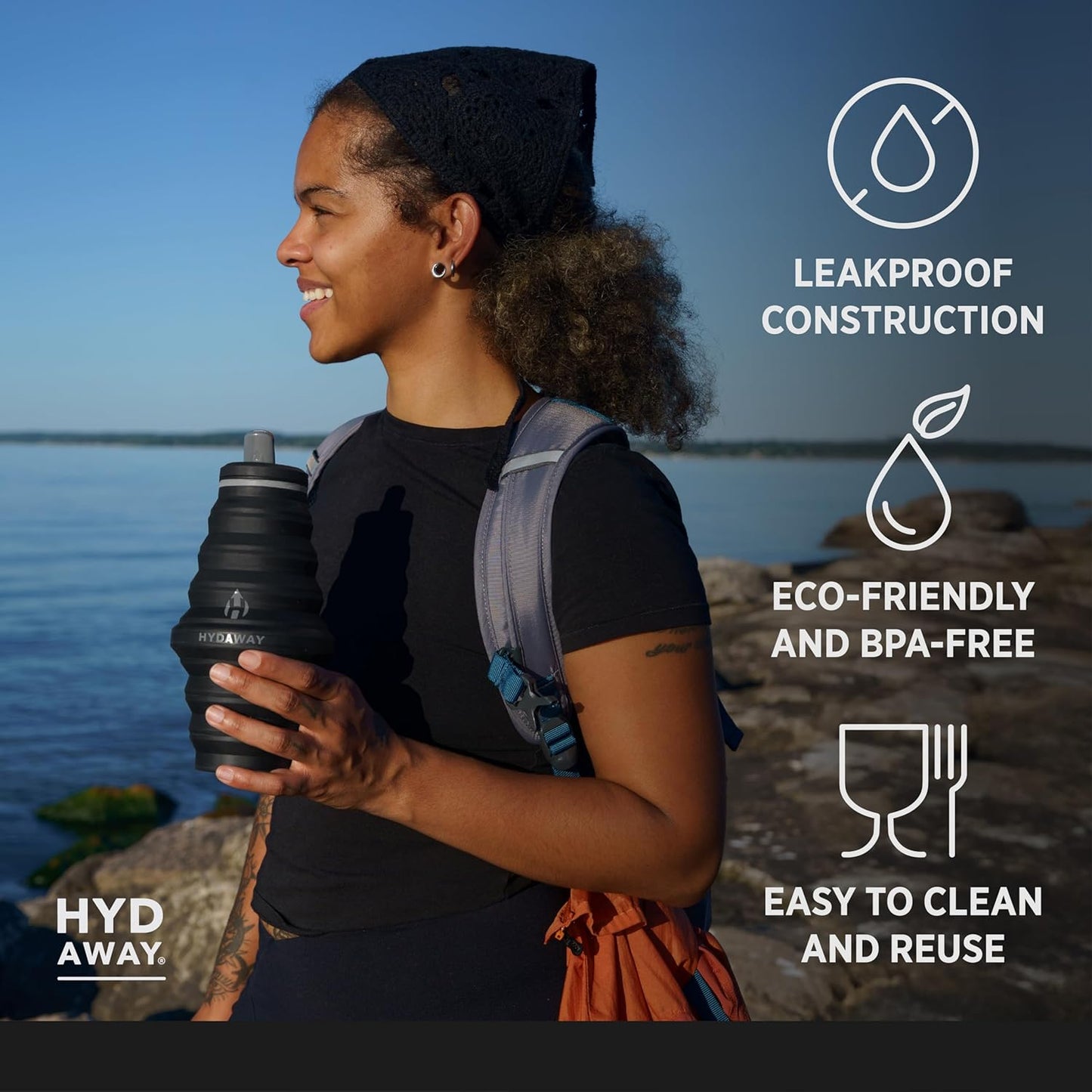 HYDAWAY 25oz Collapsible Travel Water Bottle - BPA-Free, Leakproof, Lightweight, Space-Saving - Perfect for Hiking, Travel, and All-Day Hydration