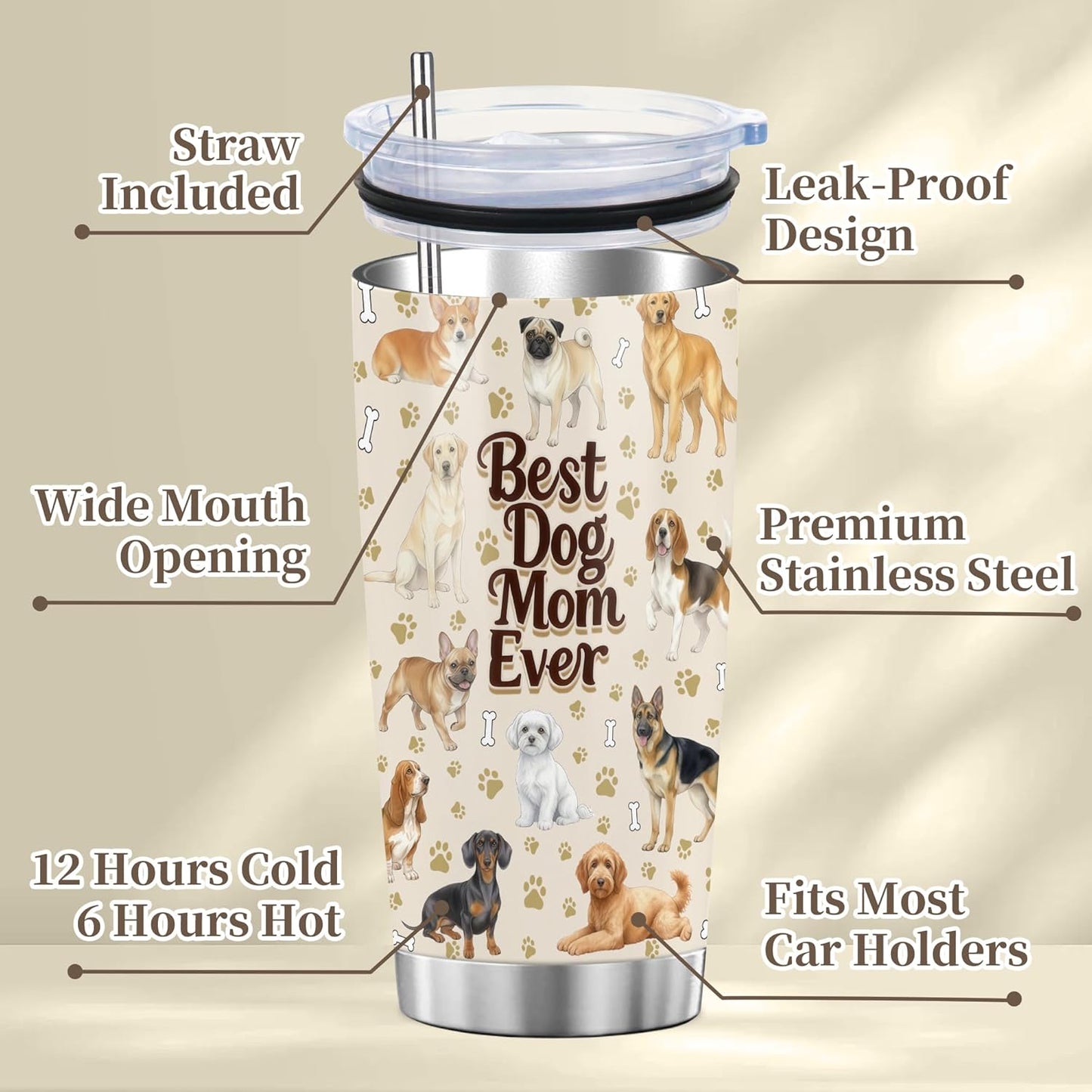 Beagle Gifts for Women Men, 40oz Stainless Steel Insulated Tumbler Travel Cup Mug, Funny and Unique Beagle Gifts for Dog Lover - Colors A