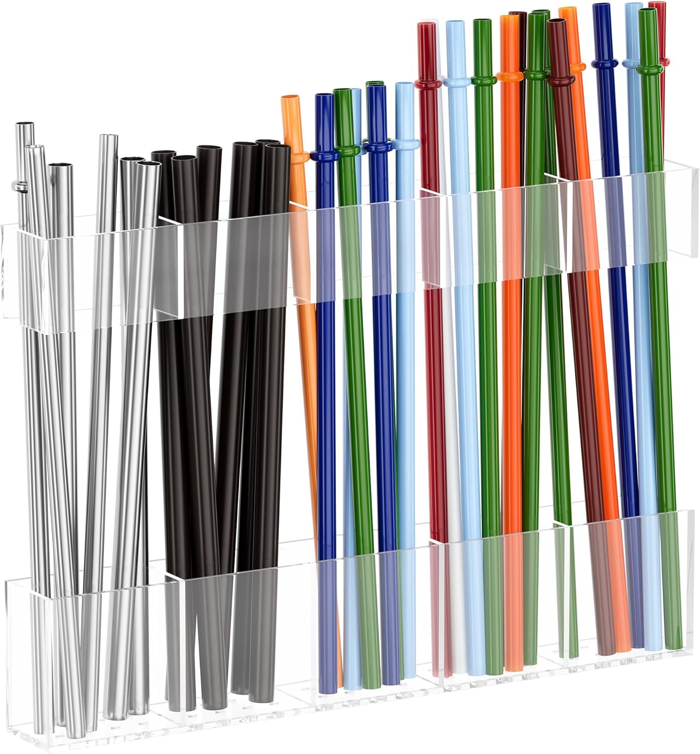 Acrylic Straw Holder for Cabinet Door, Reusable Tumbler Straw Organizer Storage inside Cabinet, Kitchen Accessories for Utensil, Ultra Sticky Adhesive Mounted, Black