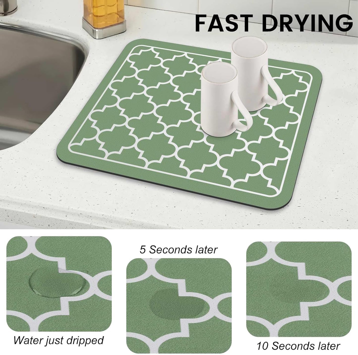 WISELIFE Dish Drying Mat Super Absorbent Drying Mat Large Dish Drying Mats for Kitchen Counter Easy Clean Dish Mat Kitchen Drying Mat15"x 18" Stylish Grey