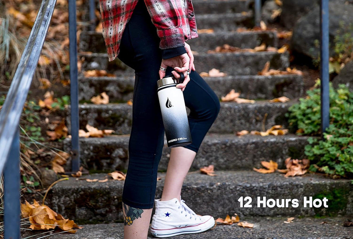 HYDRO CELL Stainless Steel Insulated Water Bottle with Straw - For Cold & Hot Drinks - Metal Vacuum Flask with Screw Cap and Modern Leakproof Sport Thermos for Adults (Neon 18oz)