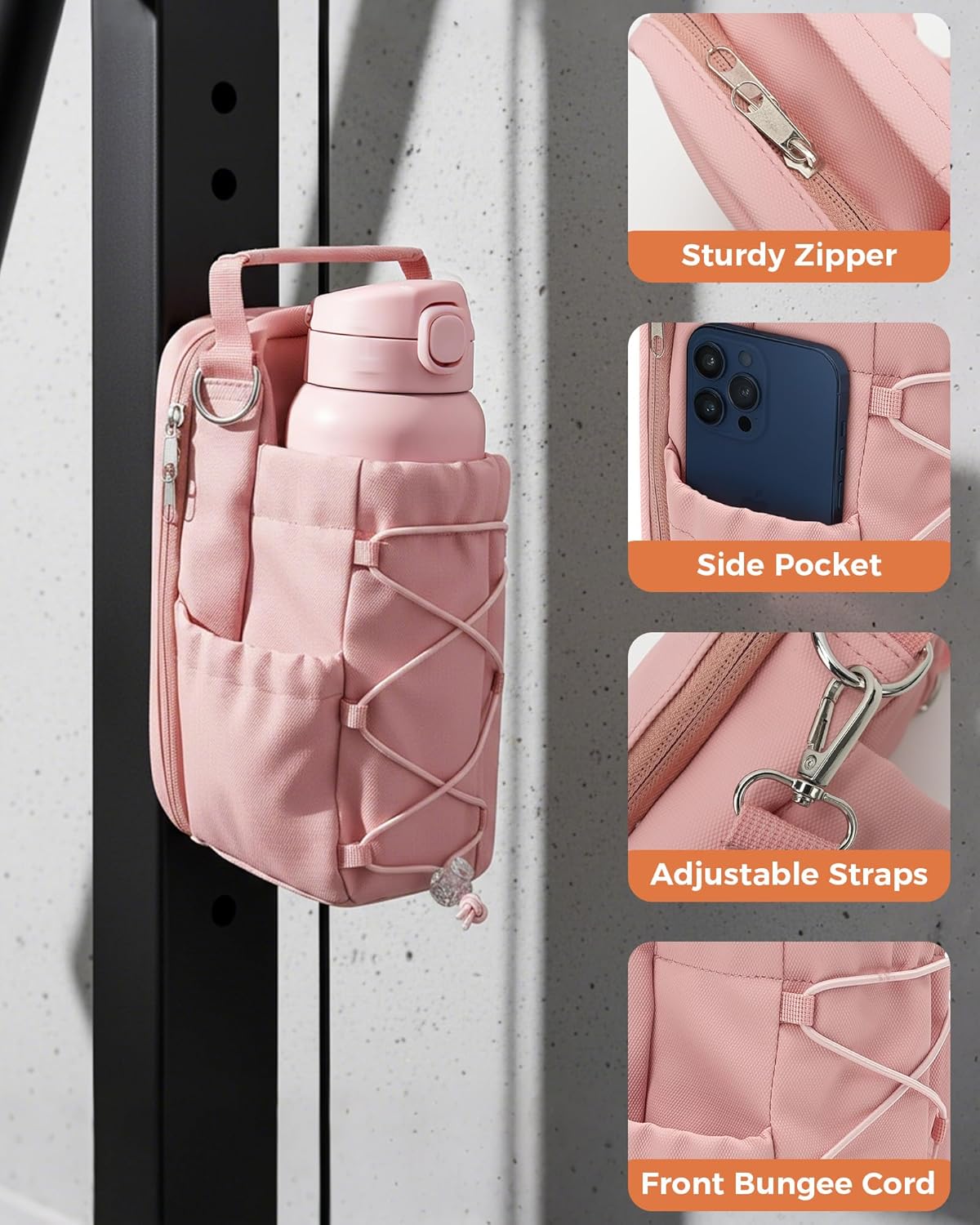 Magnetic Gym Bag for Men Women-Water Bottle Carrier Holder with Strap & Phone Pockets for 40oz Tumbler with Handle, 4 Built-in Magnets Small Gym Bag for Sports, Concert Airline Travel Walking