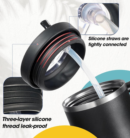 40 Oz Tumbler Flip Straw Lid for Stanley Quencher, Silicone Leak Proof Replacement Cover Reusable, Splash Resistant Cup Lids Accessories with Cleaning Brush Set