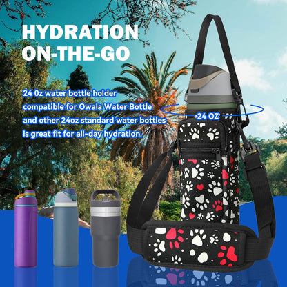Neoprene Water Bottle Holder Bag with Cell Phone Pocket Compatible with Owala FreeSip 24 oz，Water Bottle Carrying Bag ，with Adjustable Shoulder Strap,for 24oz Stainless Steel Water Bottle