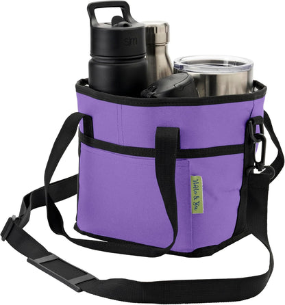 NoNa & Bee 4 Water Bottle Holder with Strap | Family Size 4 Compartment Drink Bag, Multiple Tumbler Carrier Caddy | Adjustable Fits Large & Small Drinks | Hands Free, Won't Tip Over in Car