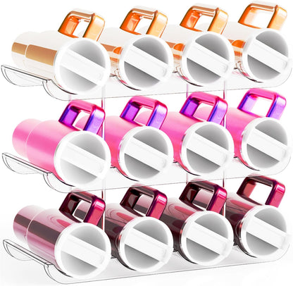 Yieach 2 Tier Water Bottle Holder for Cabinet,Acrylic Wine Rack and Stackable Water Bottle Organizer for Pantry - Waterbottle Organizer for 40 oz Stanley Cup Holder and Other Tumbler Organizers