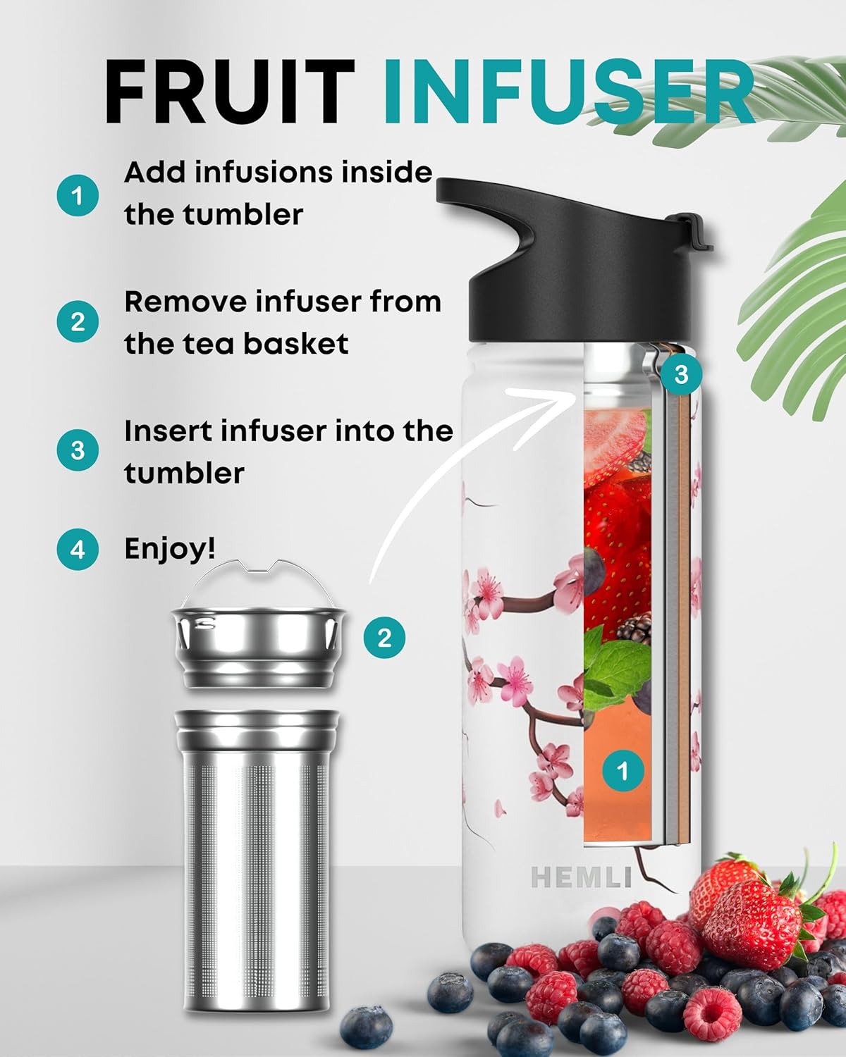 22 oz Ceramic Lined Tea Infuser Travel Tumbler, Micro-Mesh Stainless Steel Infuser, Pure Taste Ceramic Interior, Triple Insulated 12hr Hot Cold, Dual Sip & Straw Lid, Scratch-Resistant