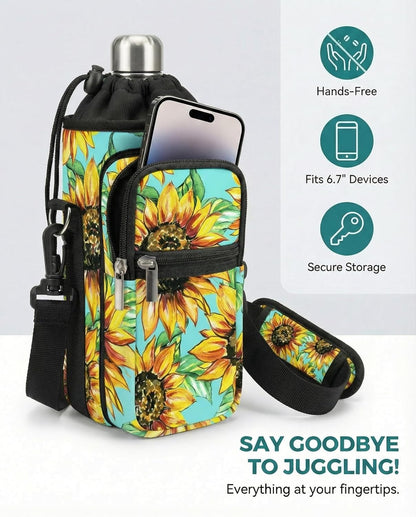 AUPET Water Bottle Sling Bag Sleeve Holder Carrier 25/32/40/64 oz,Insulated Crossbody Water Bottle Case Cover with Strap and Pockets for Men/Women Walking Hiking