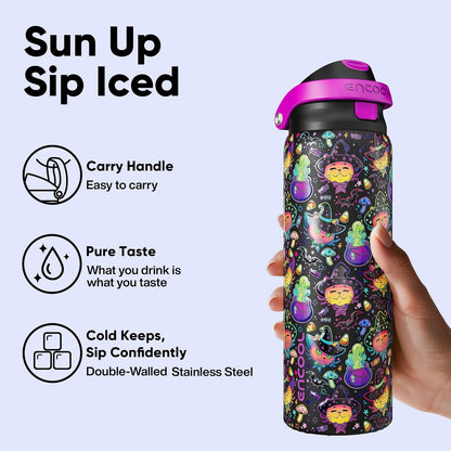 ENCOOL Leakproof Insulated Water Bottle with Straw Dual-Sip Water Bottle Bag-Safe Design for Work, Commute & Gym – Keeps Drinks Cold All Day, 24 oz, Lemonade Pink - Colors A