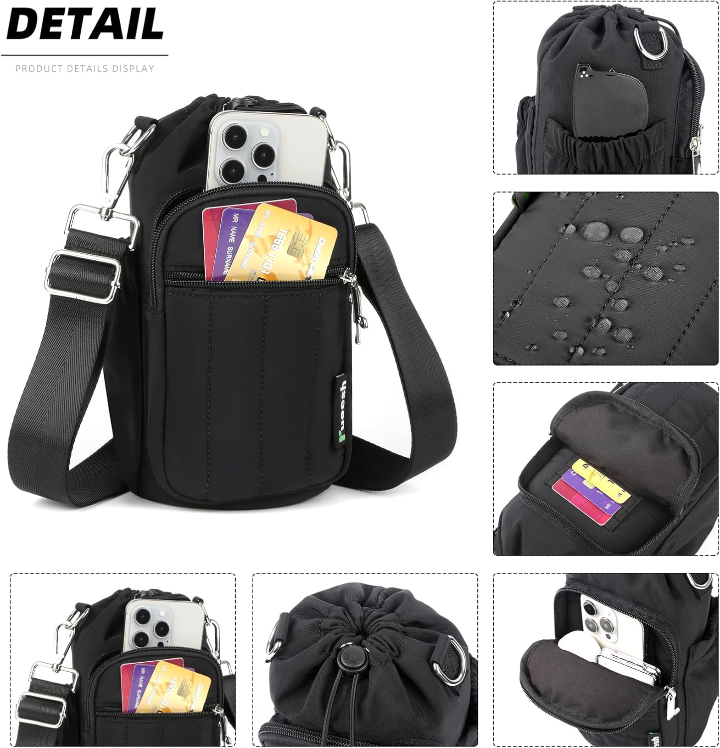 Rueesh Water Bottle Holder Bag with Adjustable Strap, Insulated Bottle Carrier Bag RFID Crossbody Sling Bag for Gym Walking