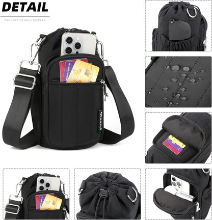 Rueesh Water Bottle Holder Bag with Adjustable Strap, Insulated Bottle Carrier Bag RFID Crossbody Sling Bag for Gym Walking