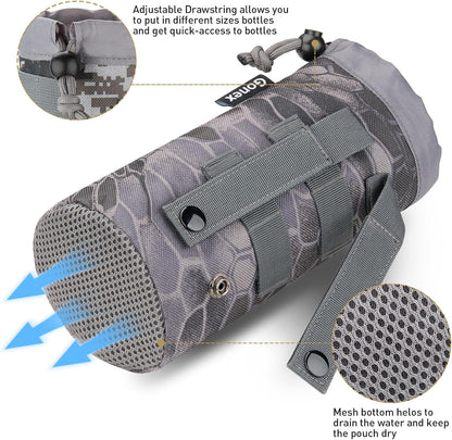 Gonex Tactical MOLLE Water Bottle Pouch, Drawstring Open Top & Mesh Bottom Travel Water Bottle Bag Hydration Carrier