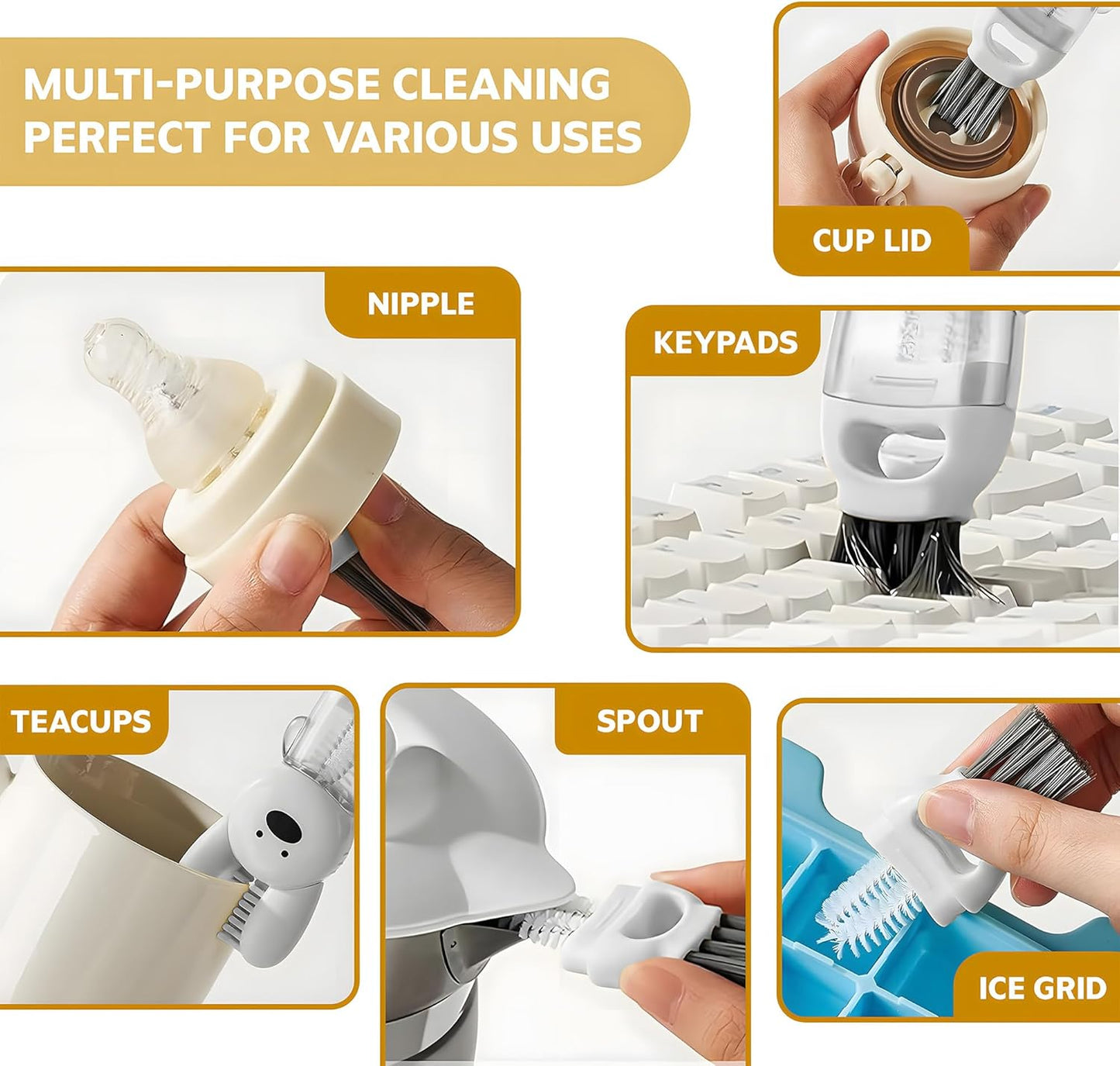 Cup Lid Cleaning Brush, 3 in 1 Cup Cleaner Brush New Multifunctional Lid Cleaner Lid Brush Cleaning Tool Multipurpose Bottle Gap Cleaner Brush Blue