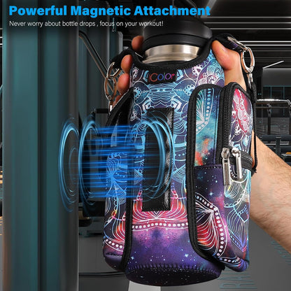 icolor Magnetic Gym Bag Water Bottle Carrier Holder with Phone Pockets & Shoulder Strap,Gym Magnetic Bag 5 Built-in Magnets Gym Accessories Organizer Sling Bottle Bag Pouch Sleeve