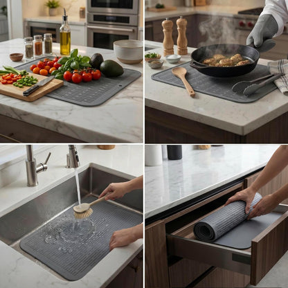 MicoYang Silicone Dish Drying Mat for Multiple Usage,Easy clean,Eco-friendly,Heat-resistant Silicone Mat for Kitchen Counter,Sink,Bar,Bottle,or Cup Green M 17 inches x 6 inches