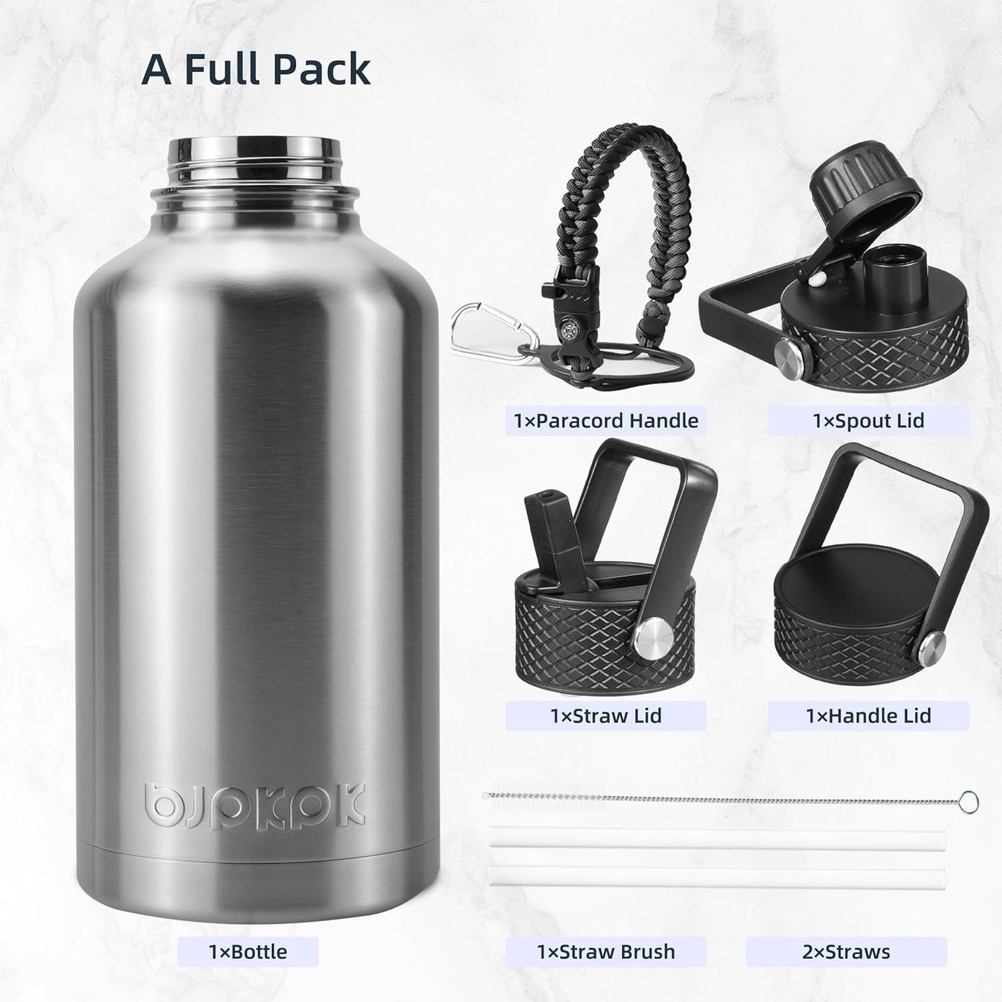 BJPKPK Insulated Water Bottles with Straw Lid, 40oz Stainless Steel Water Bottles with 3 Lids, BPA Free Leakproof Thermo, Tumblers, Cups for Sports, Gym- Midnight - Colors B