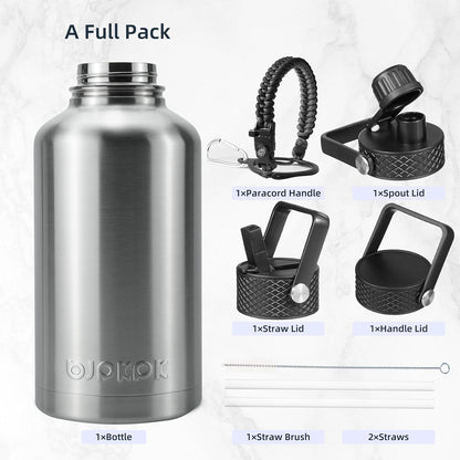 BJPKPK Insulated Water Bottles with Straw Lid, 40oz Stainless Steel Water Bottles with 3 Lids, BPA Free Leakproof Thermo, Tumblers, Cups for Sports, Gym- Midnight - Colors B