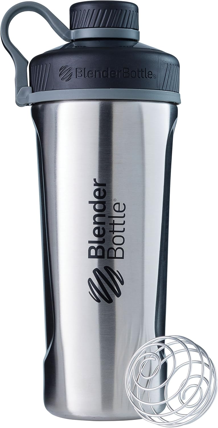 BlenderBottle Radian Shaker Cup Insulated Stainless Steel Water Bottle with Wire Whisk, 26-Ounce, Matte Black