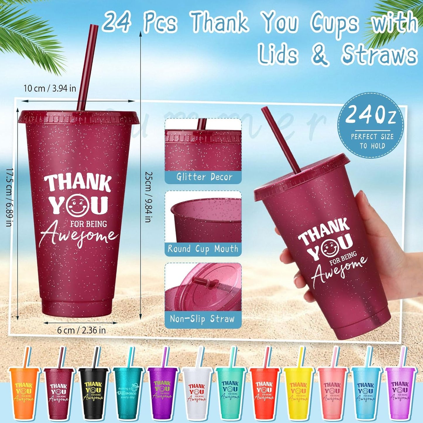 Feifeiya 72 Pcs/ 24 Set Bible Verse Gifts Bulk 24 oz Father's Day Christian Plastic Tumbler with Lids and Straws Inspirational Prayer Notepads Religious Pen Church Cups Gift for Christian Party Favors