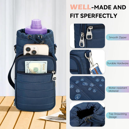 Water Bottle Carrier Bag with Strap, Sling Bag for Walking, Hiking, Cycling, Black, 40 Ounces