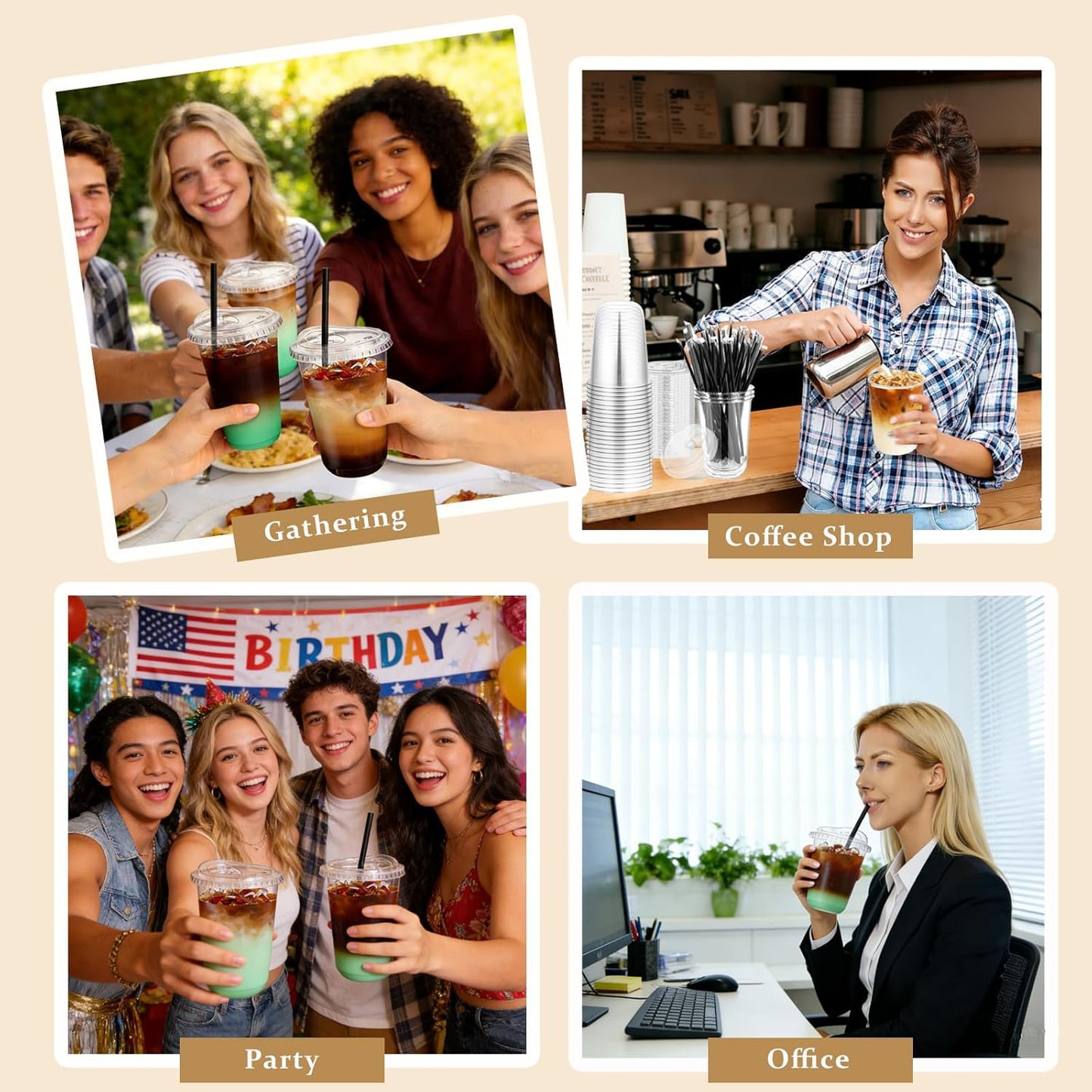100 Set 16oz Clear Plastic Cups with Sip Lids and Straws,Disposable iced coffee cups with lids for Cold Drinks,Smoothies, Juices,Round Bottom To Go Coffee Cups for Party,Picnic (16, ounces)