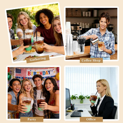 100 Set 16oz Clear Plastic Cups with Sip Lids and Straws,Disposable iced coffee cups with lids for Cold Drinks,Smoothies, Juices,Round Bottom To Go Coffee Cups for Party,Picnic (16, ounces)