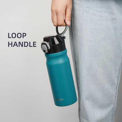 Konokyo 18 oz Insulated Water Bottle with Straw Lid, Stainless Steel Vacuum Sports Water Bottle, Leak-Proof Reusable Metal Flask with Carry Loop, BPA-Free Travel Bottle for Gym, School, Office