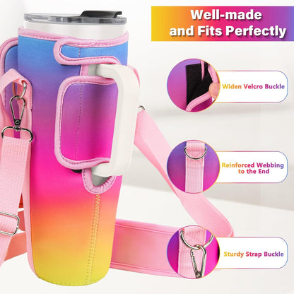 LEFOR·Z Water Bottle Carrier Bag with Phone Pocket Compatible with Stanley/Meoky 40 oz Tumbler with Handle,Water Bottle Holder Pouch with Adjustable Strap Compatible with Stanley Cup Accessories