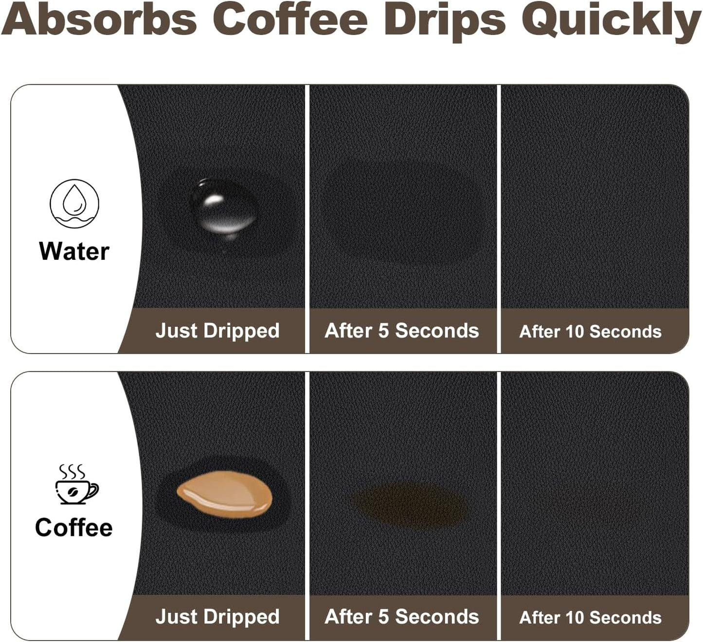 Coffee Mat,Absorbent Dish Drying Mat for Kitchen Counter,Coffee Bar Mat,Non-Slip Rubber Backed,Hide Stains & Quick Dry,for Espresso Machine,Coffee Station,Cups & Sink,12" x 20"(Black)