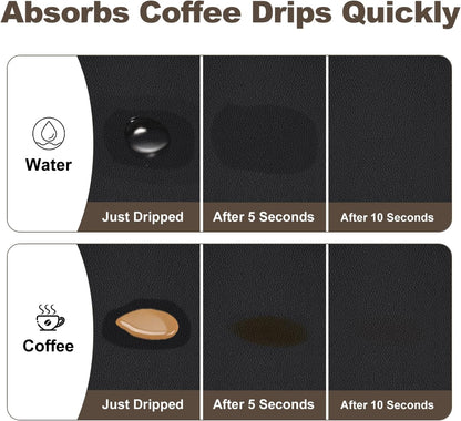Coffee Mat,Absorbent Dish Drying Mat for Kitchen Counter,Coffee Bar Mat,Non-Slip Rubber Backed,Hide Stains & Quick Dry,for Espresso Machine,Coffee Station,Cups & Sink,12" x 20"(Black)