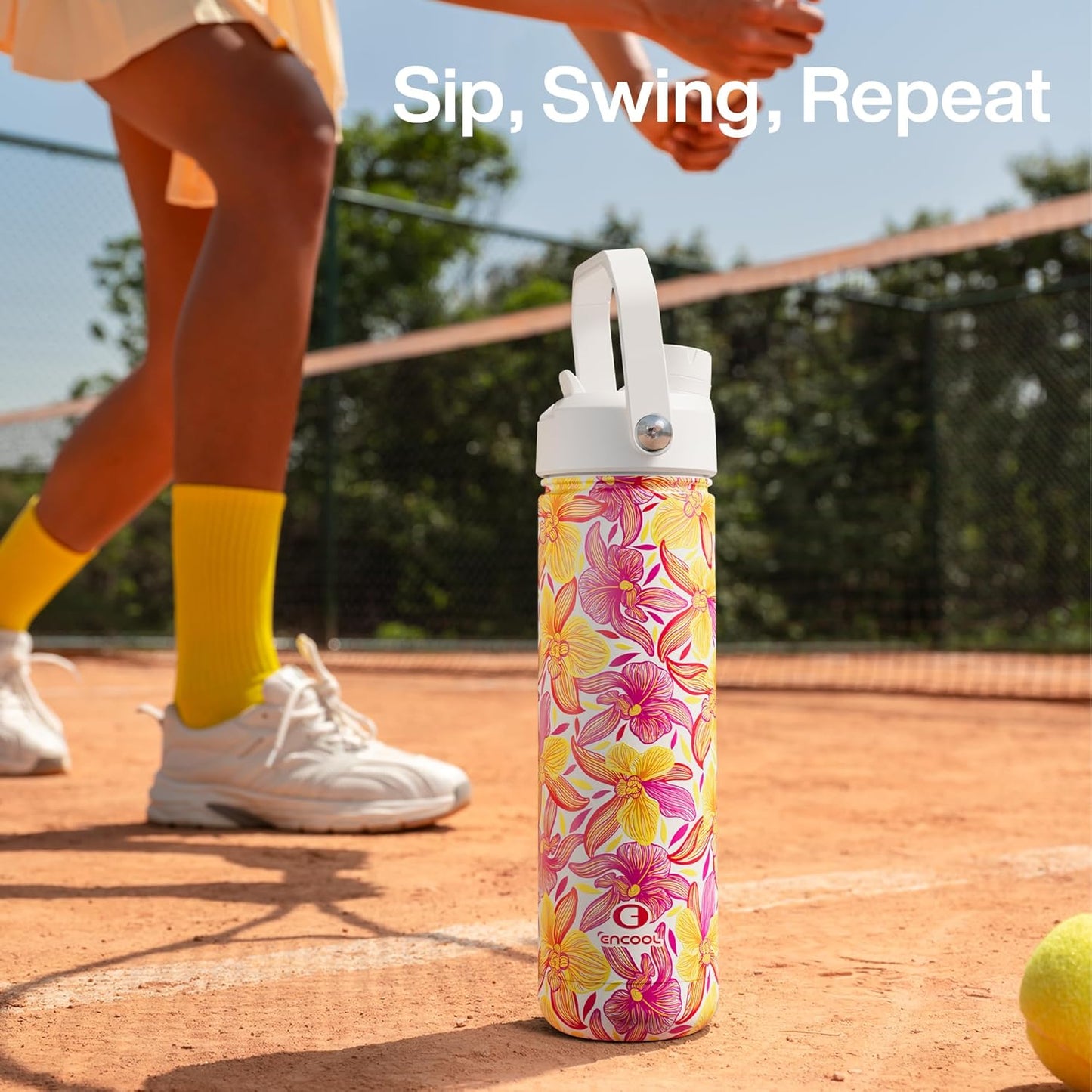 ENCOOL Insulated Water Bottle with Straw Stainless Steel Water Bottle, Leak-Proof, BPA-Free, Double Wall Vacuum Keeps Cold for 24 Hours for Sports, Travel, School (26 oz, Cotton Candy) - Colors A